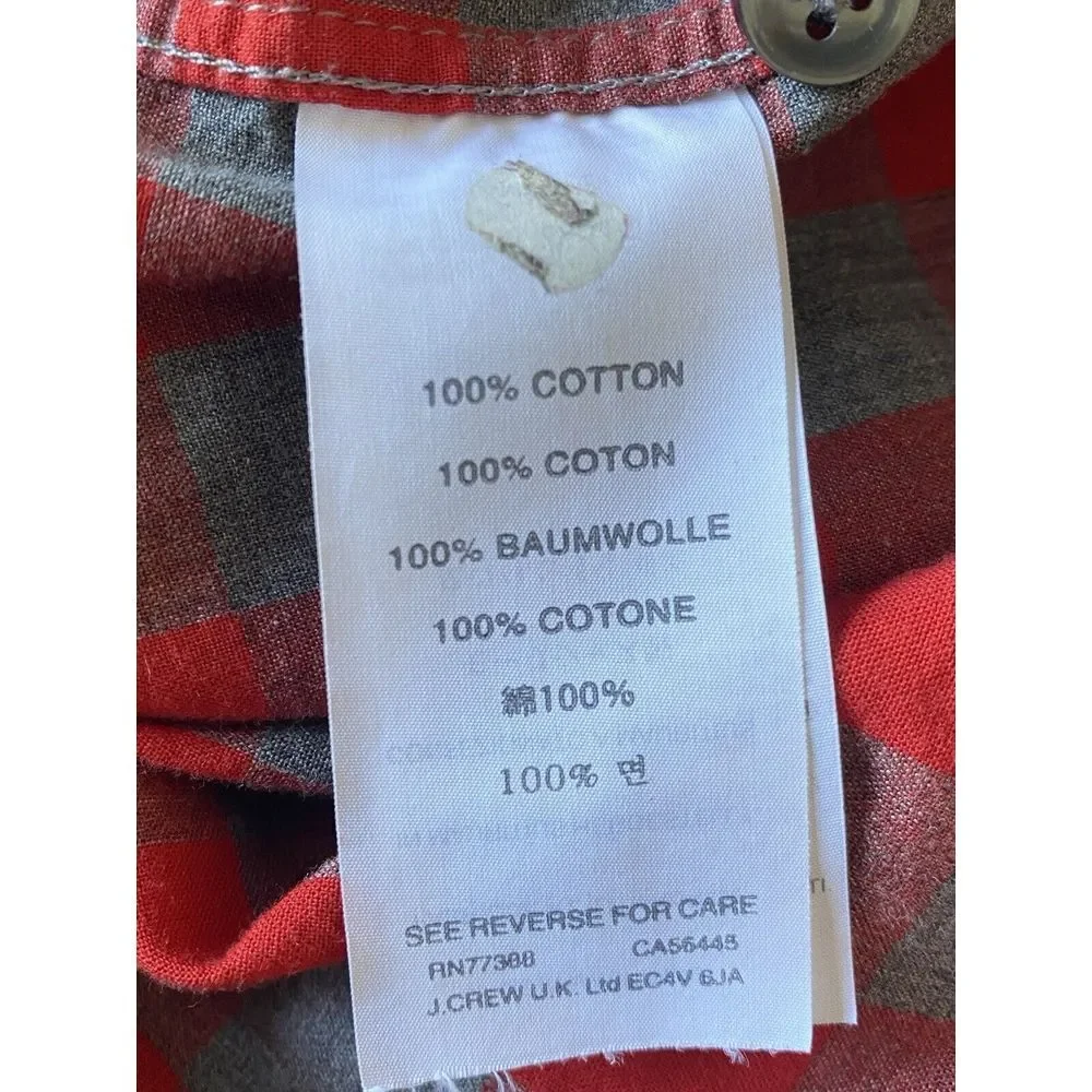 J. Crew Flannel Button Down Shirt Men‎ XL Red Gray Checkered Long Sleeve S105